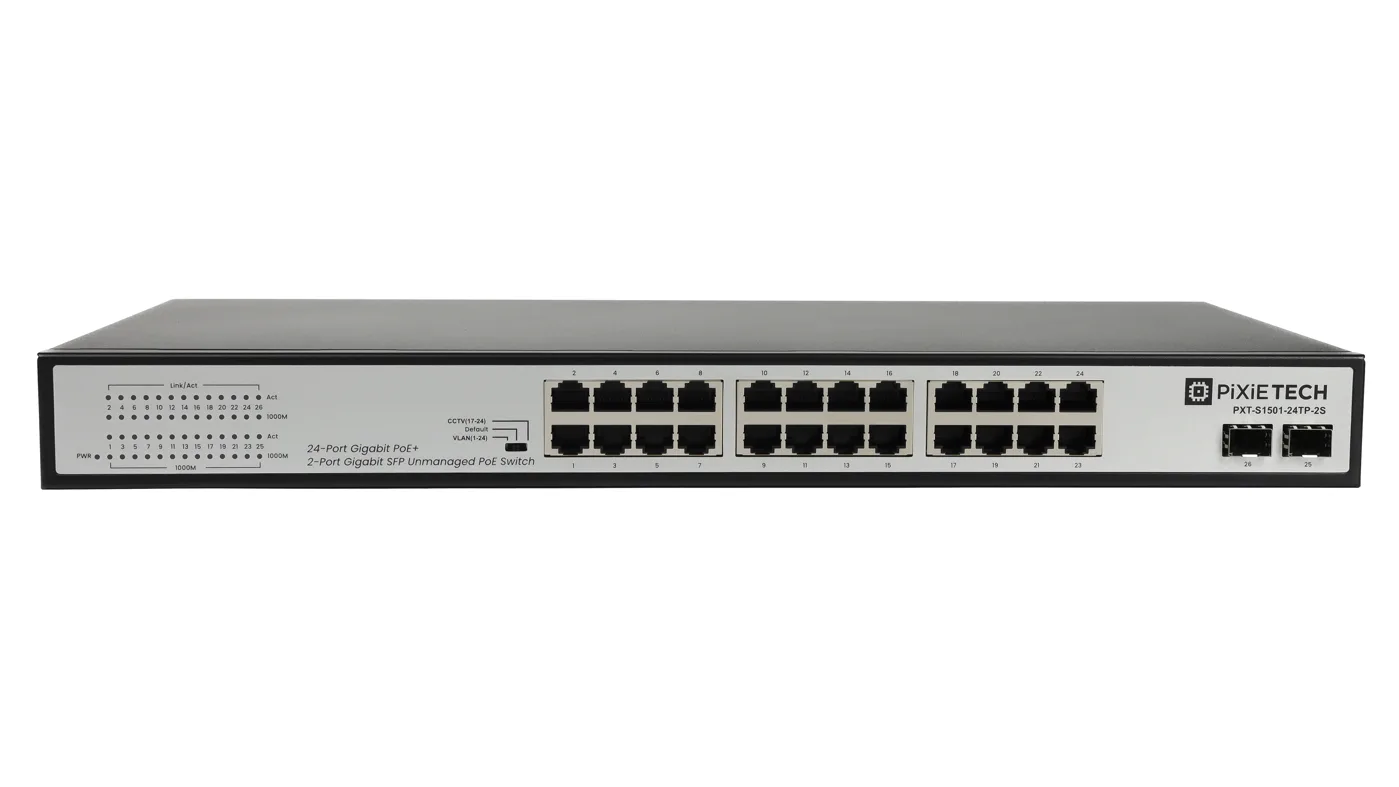 Неуправляемый POE коммутатор Pixietech PXT-S1501-24TP-2S
