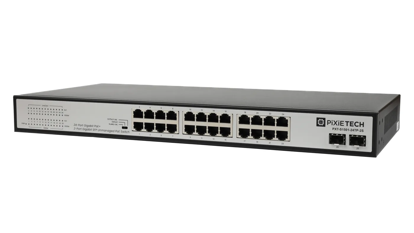 Неуправляемый POE коммутатор Pixietech PXT-S1501-24TP-2S — фото 2