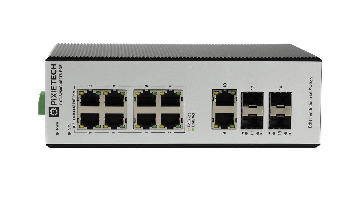 Управляемый промышленный POE коммутатор L2 PXT-S250G-4S2T8-POE