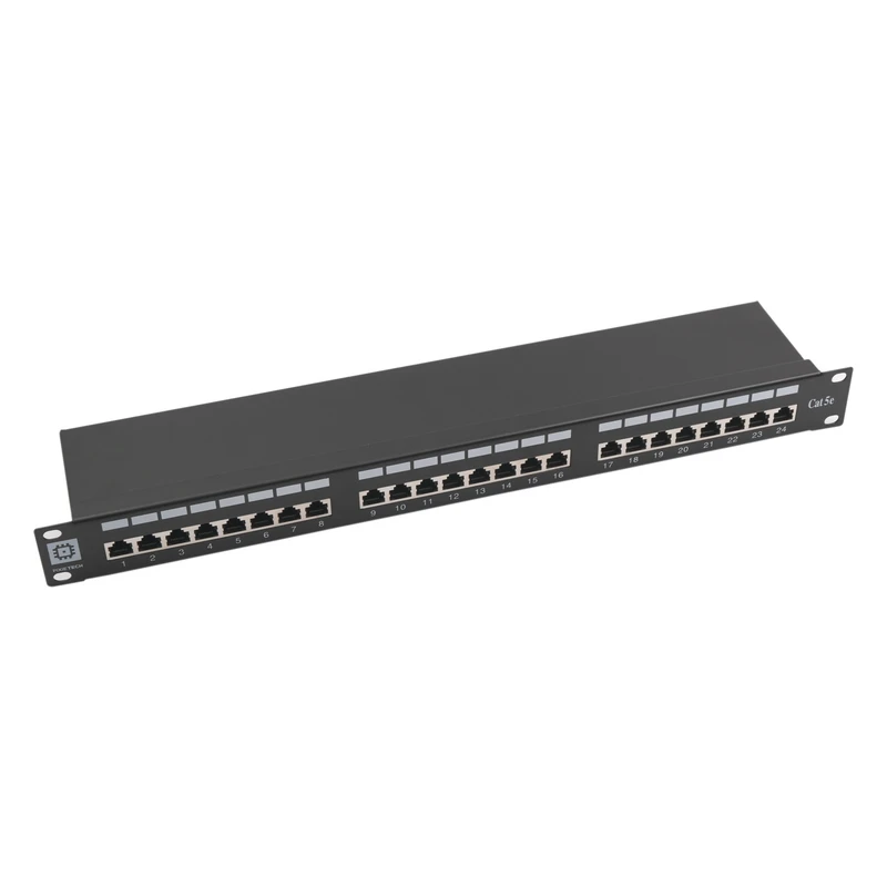 Коммутационная панель Pixietech, 19" экранированная, 1U, 24 порта, cat.5e