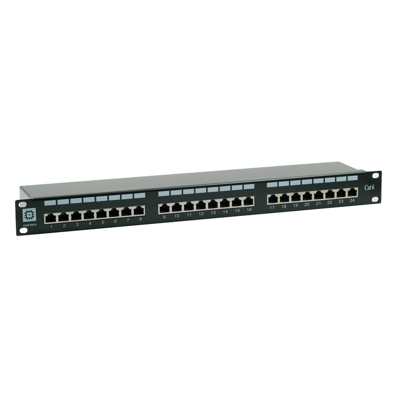 Pixietech patch panel, 19" ekranlı, 1U, 24 port, Cat.6