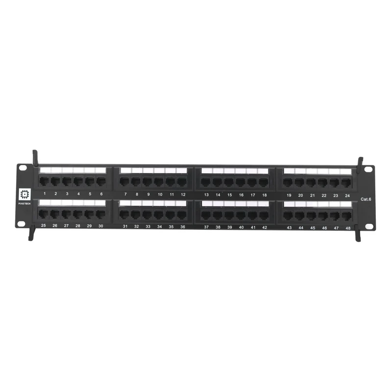 Pixietech patch panel, 19" ekransız, 2U, 48 port, Cat.6
