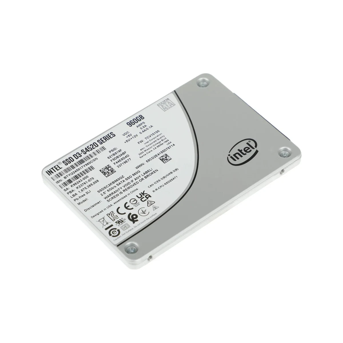 Накопитель SSD Intel D3-S4520 Series, 960Gb, SATA 6Gb/s, 3D4 TLC, 2,5"