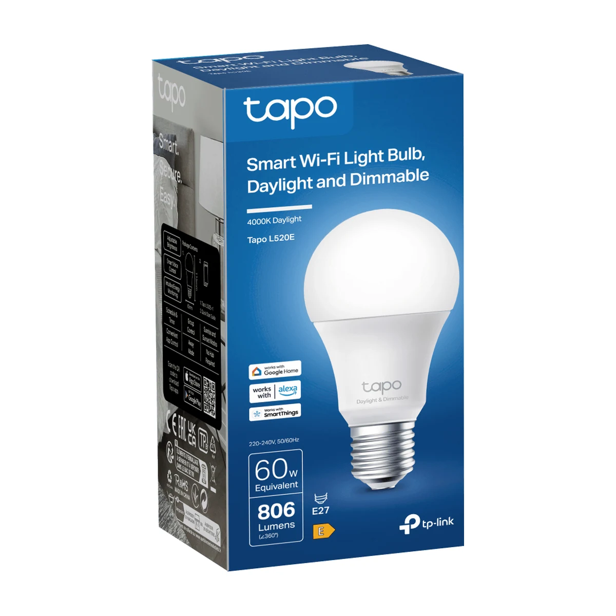 Умная Wi-Fi лампа Tapo L520E (белый свет, диммируемая) — фото 3